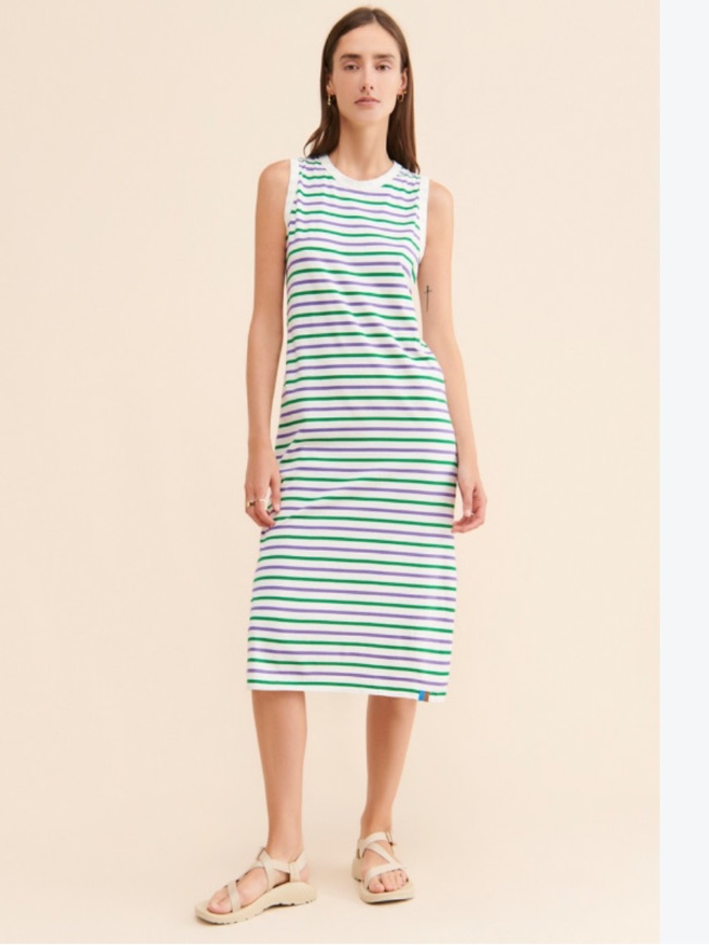 Kule Dress The Tank Shirt Dress Midi in White Purple Green